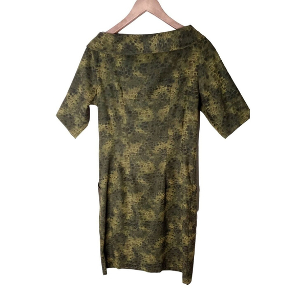 Vtg Roedean Shift Retro 50s Dress Short Sleeve Green Gator Animal Print Pinup - Picture 2 of 7